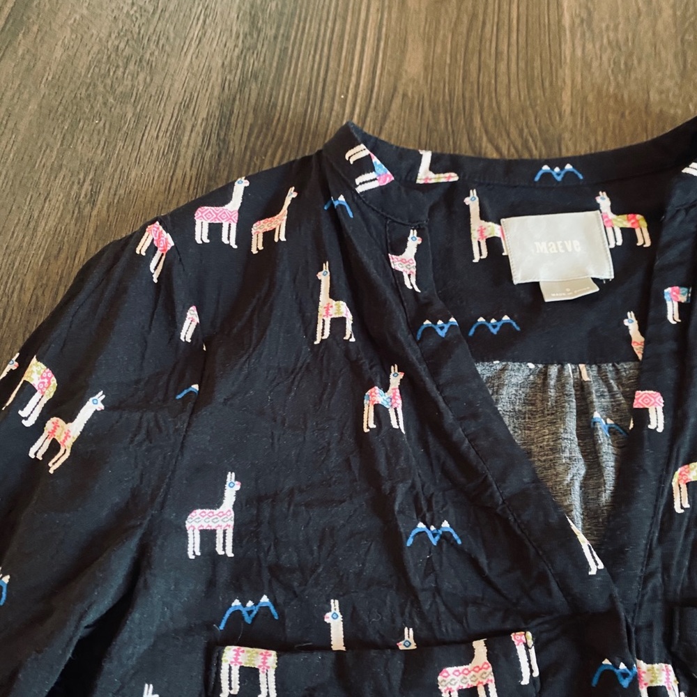 Anthropologie Maeve Llama Moonflower Henley 0 - Picture 4 of 12